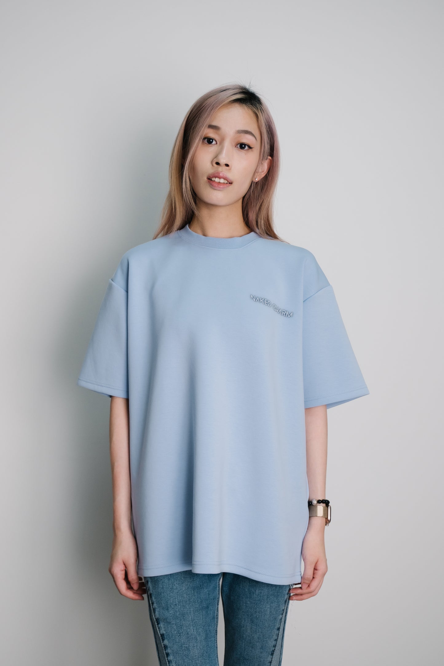 Naked Charm Oversized Cool Grey Wording T-Shirt