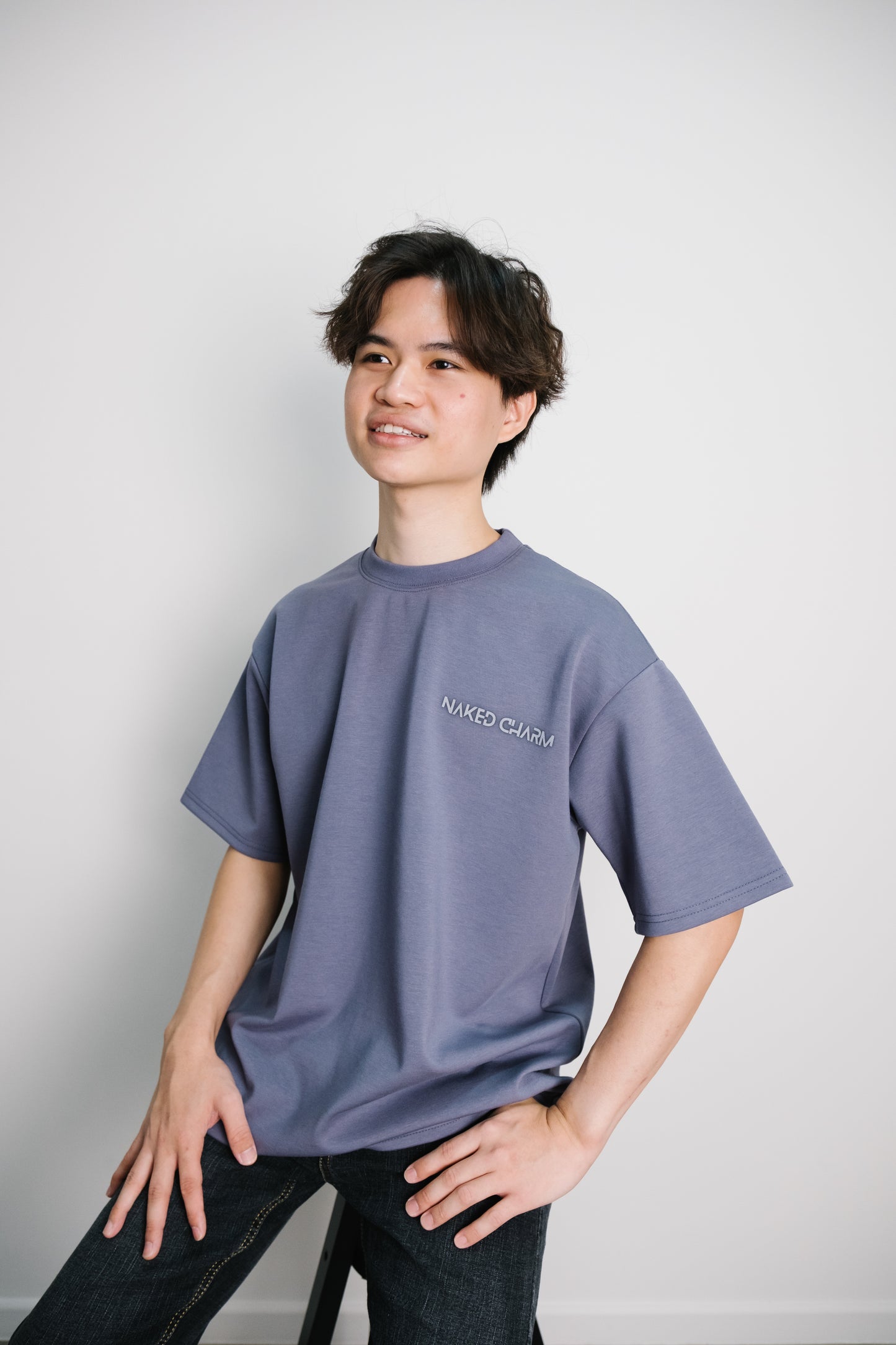 Naked Charm Oversized Cool Grey Wording T-Shirt