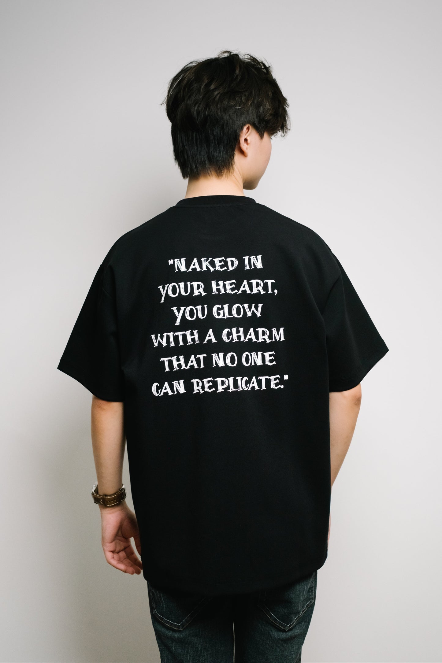 Naked Charm Oversized Sketchy Quote T-Shirt