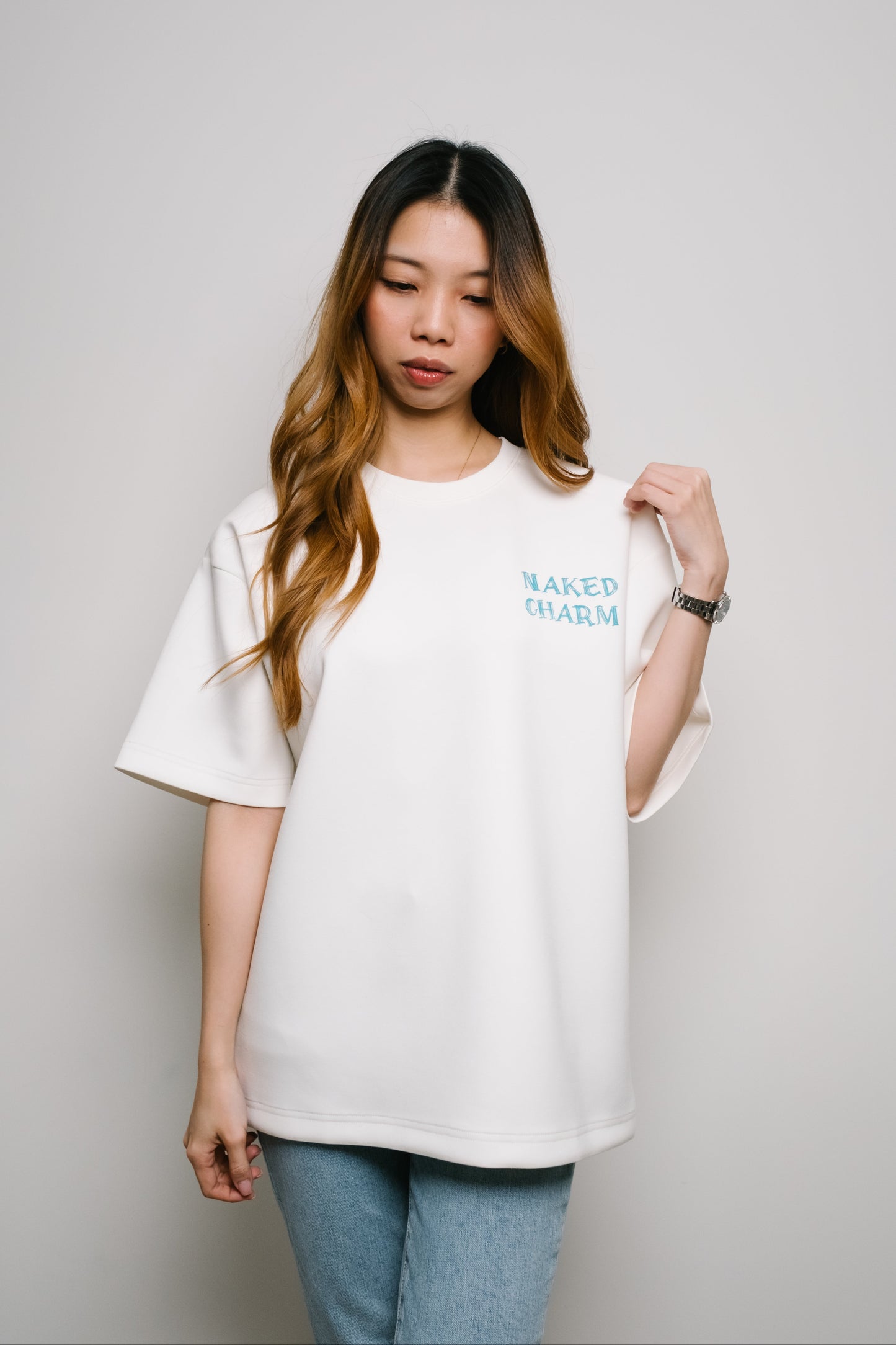 Naked Charm Oversized Sketchy Quote T-Shirt