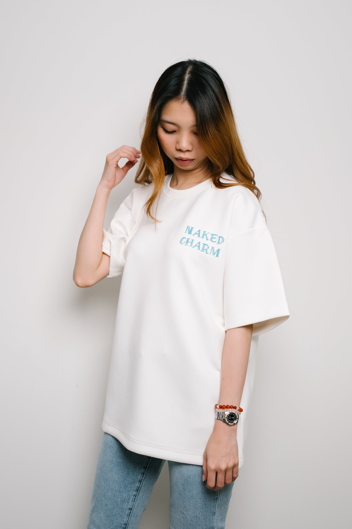 Naked Charm Oversized Sketchy Quote T-Shirt